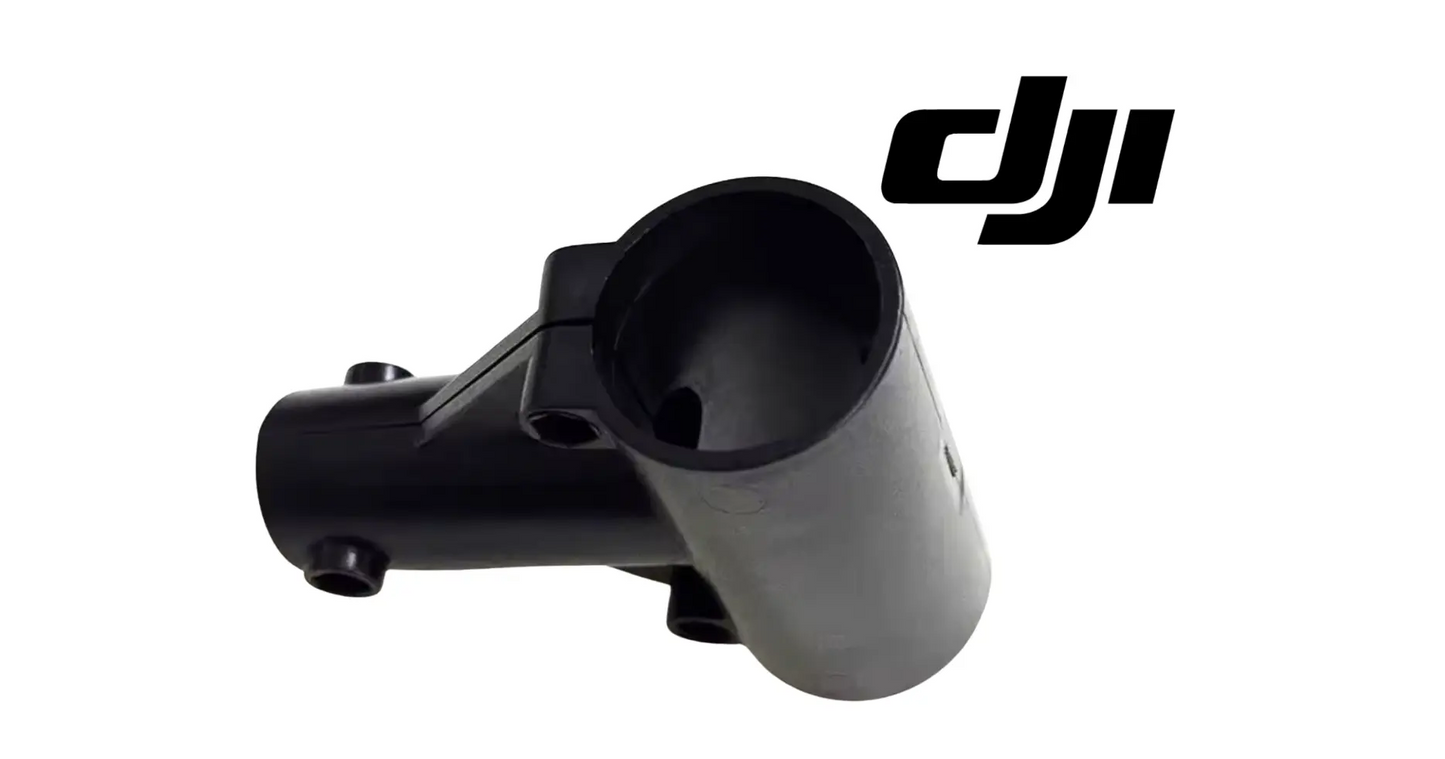 DJI Agras T50 landing gear Y-tee bracket, dark plastic housing with side outlet
