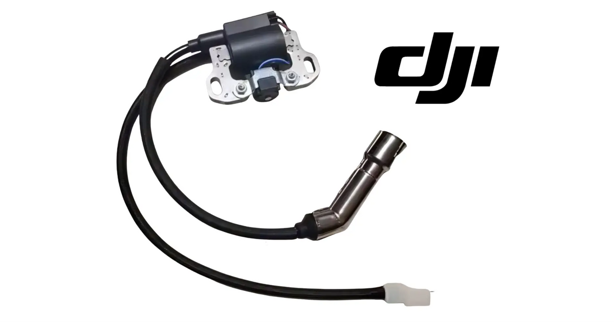 DJI ignition coil module with black cables and curved metal connector
