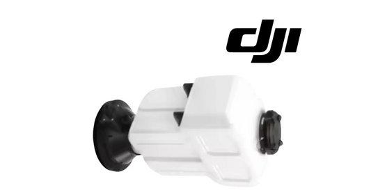 DJI spreading nozzle unit, white housing with black side fan and mounting flange
