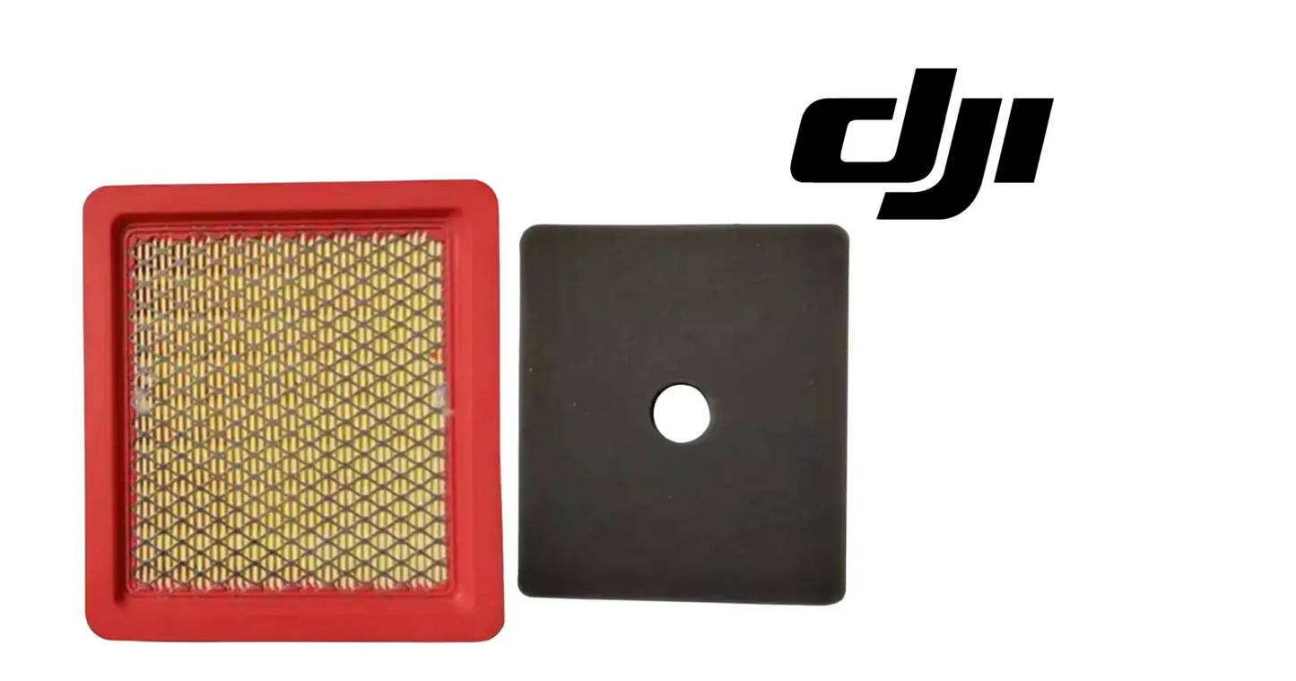 DJI generator air filters: red pre-filter and black foam filter with round hole