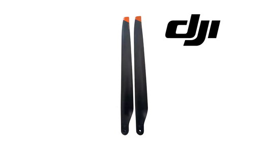 DJI T100 counter-clockwise propeller pair with dark blades and orange tips
