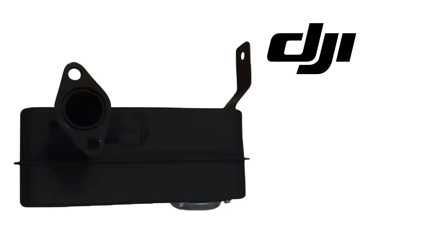 DJI exhaust muffler with side outlet and cylindrical inlet opening, black finish
