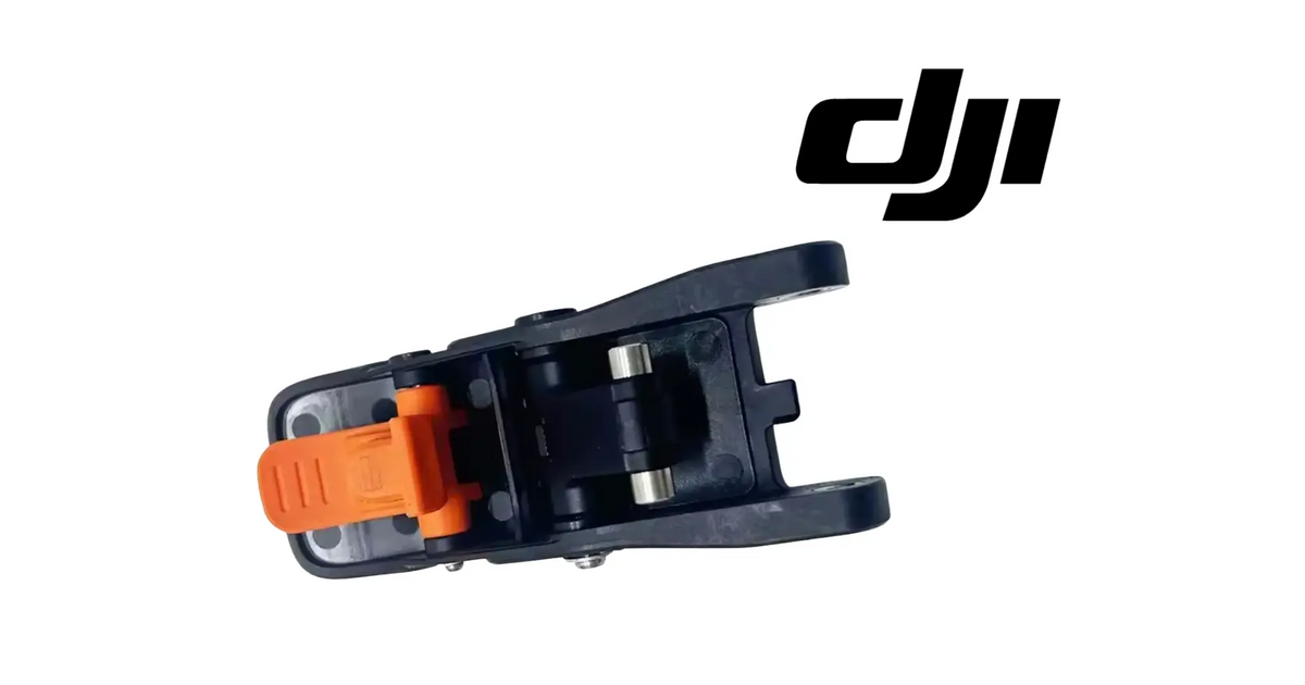 DJI Agras T100 arm buckle module, orange release tab on black bracket
