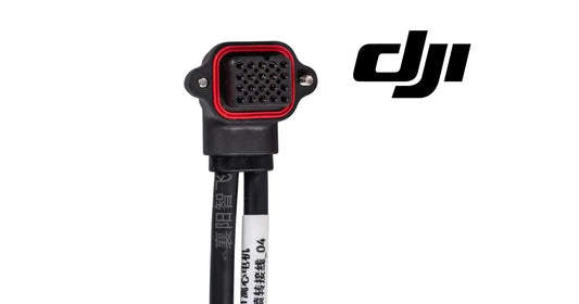 DJI Agras multi-pin connector with red insert and mounting screws on black cable