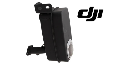 Black exhaust muffler with mounting plate for DJI T100, oval outlet and side pipe