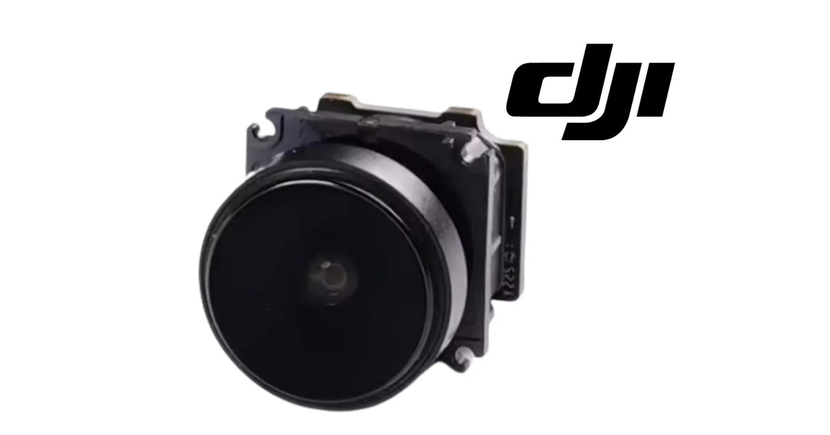 DJI camera lens module with black circular lens and protective housing