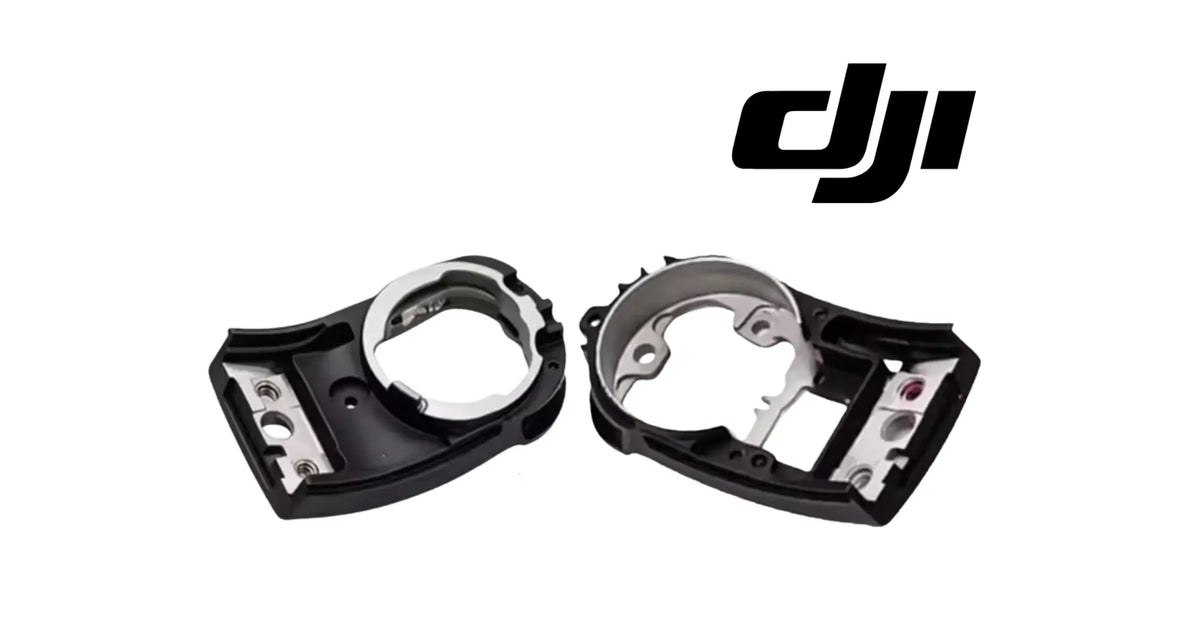 DJI replacement lower gimbal bracket pair, black plastic housings with circular mounts
