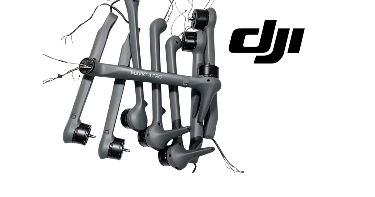 DJI Mavic 4 Pro replacement gimbal arm assembly, dark gray arms with motors and cables