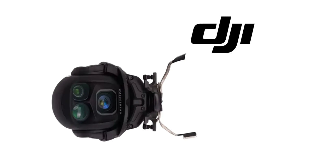 DJI Mavic gimbal housing, black camera module with dual lenses and support arms