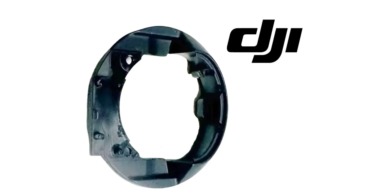 DJI gimbal cover ring, dark molded plastic with mounting tabs and screw holes