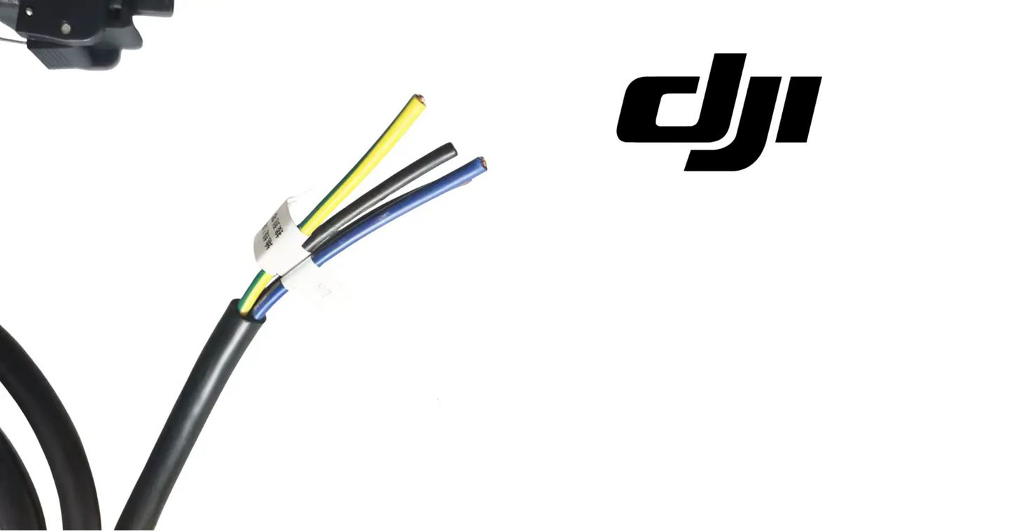 DJI Agras smart charger input cable with color-coded wire tips on black sheath