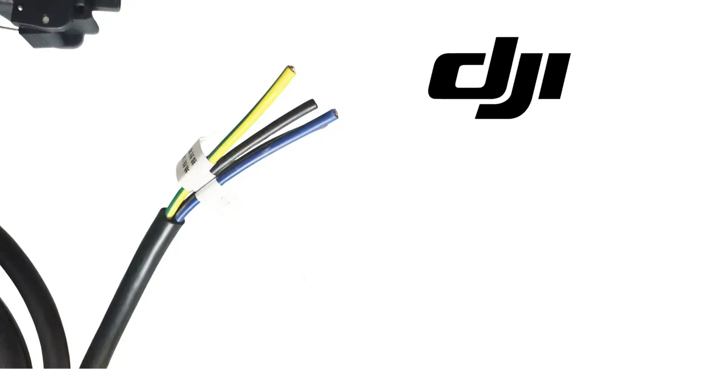 DJI Agras smart charger input cable with color-coded wire tips on black sheath