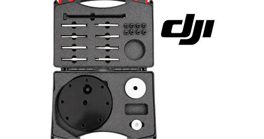 DJI bearing disassembly tool kit open with foam inserts and round mounting plates