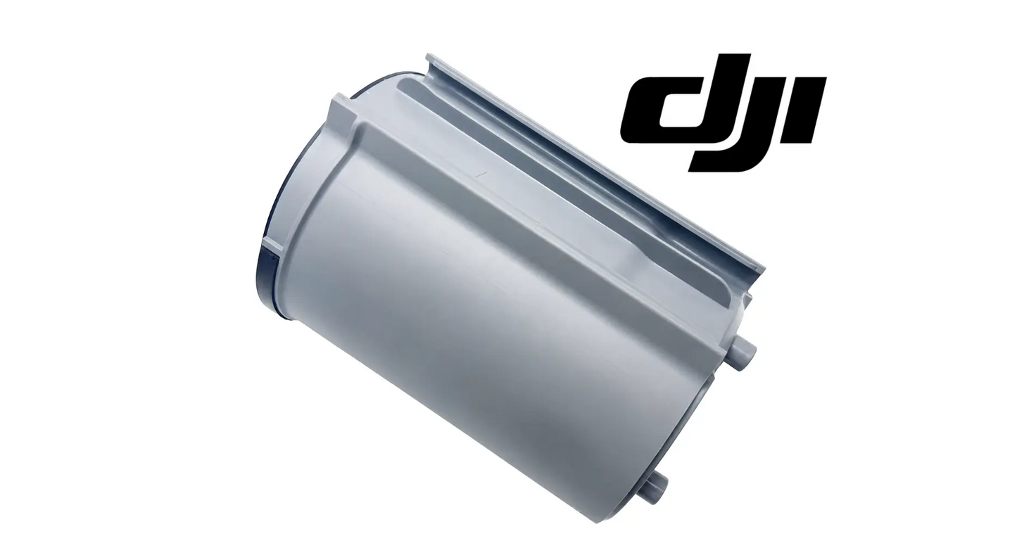 DJI Agras forward radar module, side view of gray cylindrical housing and fins