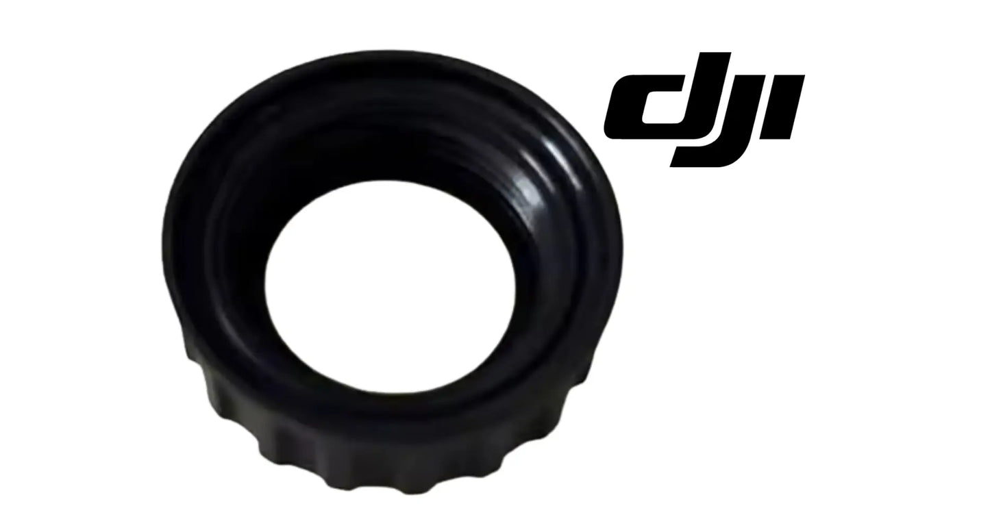 DJI lens cap module, black circular housing with ridged edge
