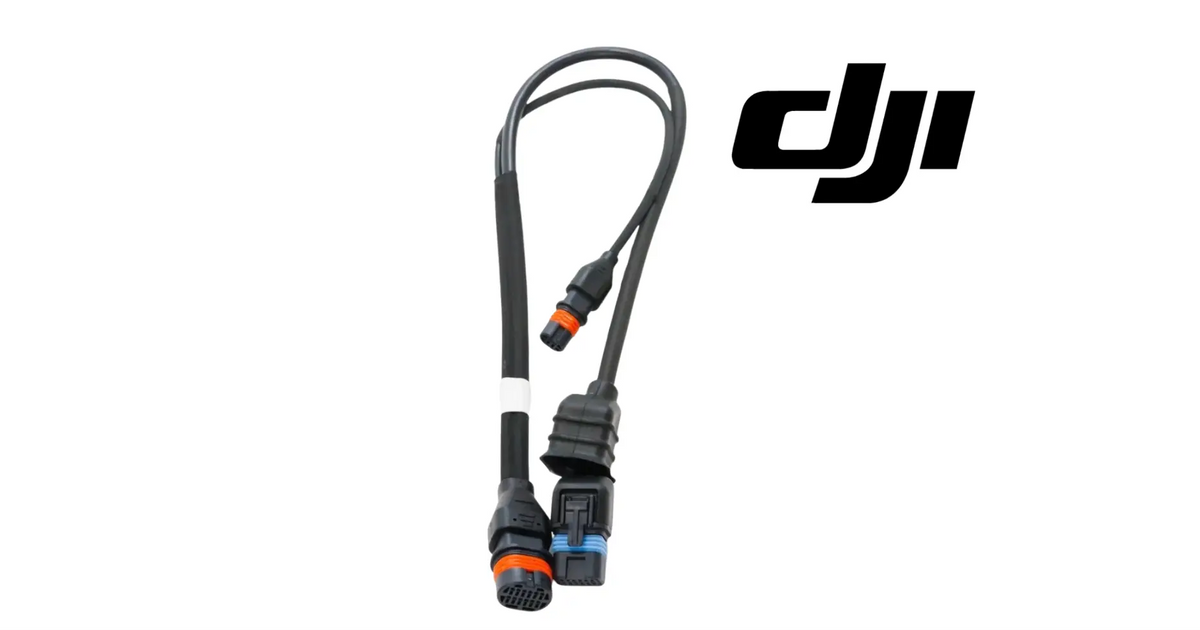 DJI Agras T50 adapter cable with front atomizer connector and sealed plugs.