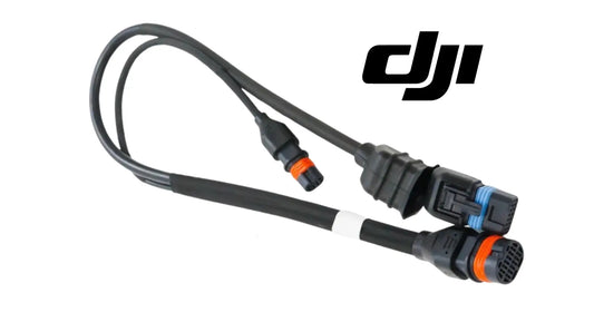 DJI Agras adapter cable with front connector ends and ribbed strain relief.