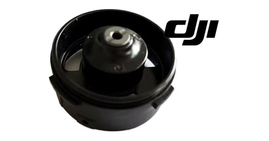 DJI impeller isolation sleeve, side view, black base with metal hub and blades