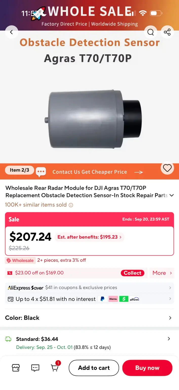 DJI Agras T70P Rear Radar Module / Obstacle Detection Sensor supplier reference image