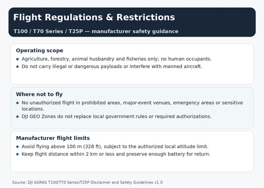 DJI Agras T100 T70 Series T25P flight regulations and restrictions