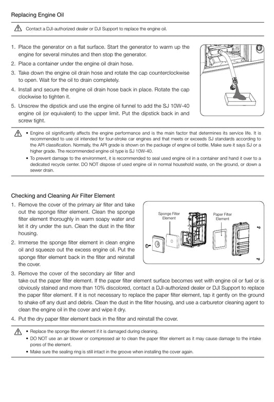 DJI D12000iE primary sponge and secondary paper air filter maintenance