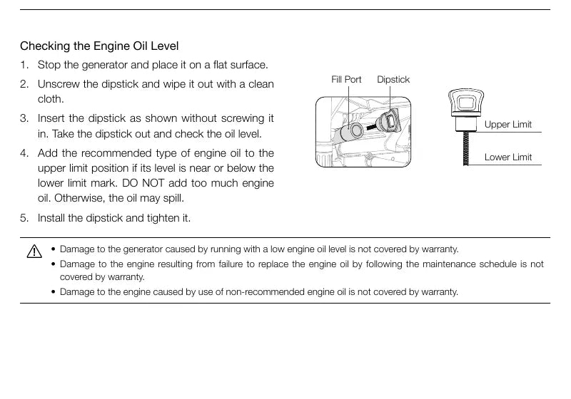 DJI D12000iE engine oil level and dipstick guide