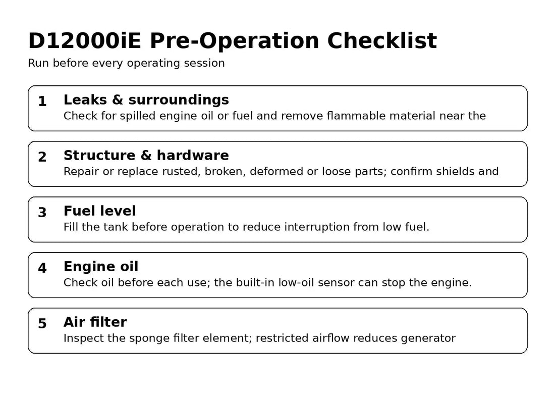 DJI D12000iE pre-operation oil fuel air filter
