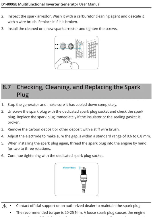 DJI D14000iE spark plug F6RTC gap torque