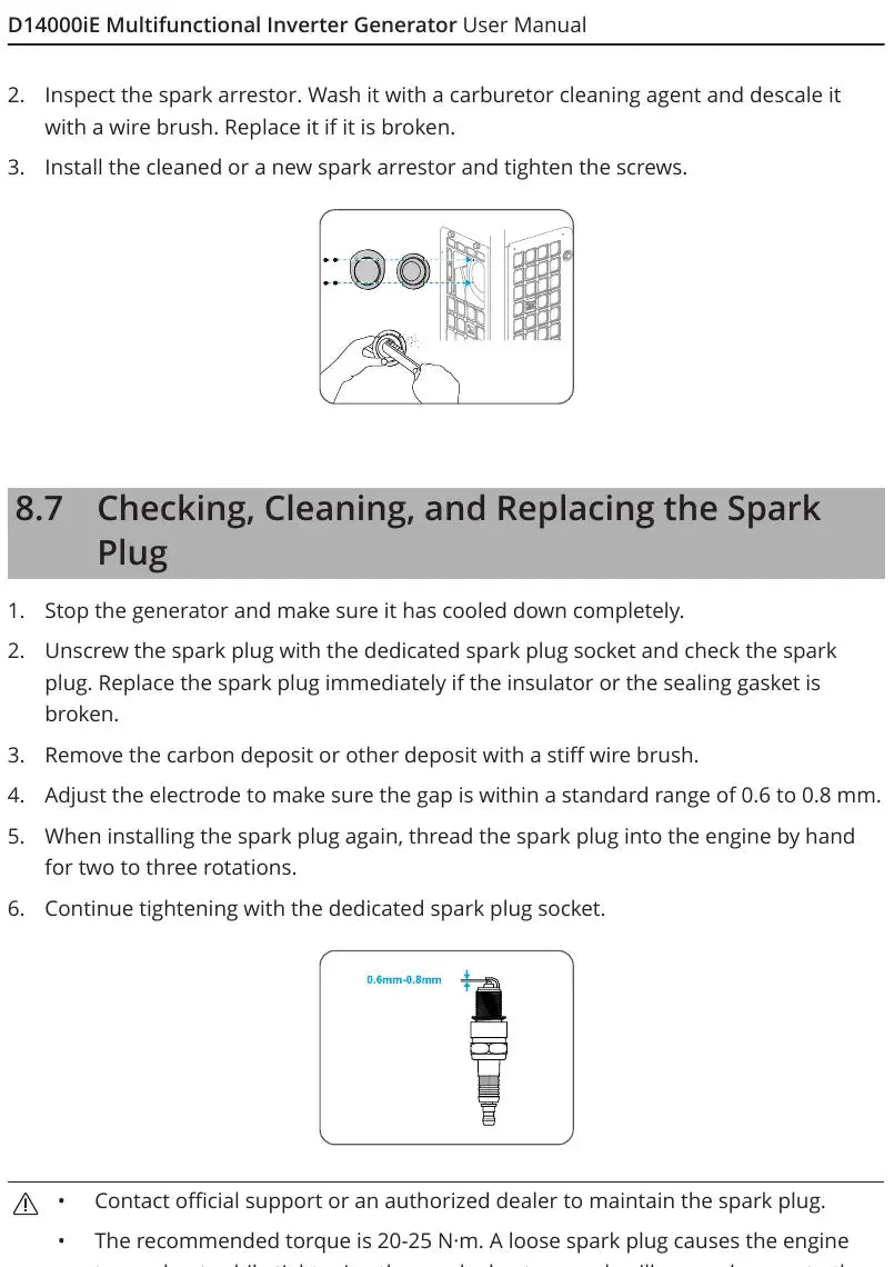 DJI D14000iE spark plug F6RTC gap torque