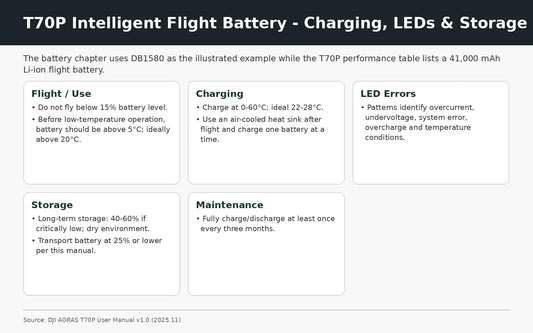 DJI Agras T70P intelligent flight battery charging LED storage and maintenance guide
