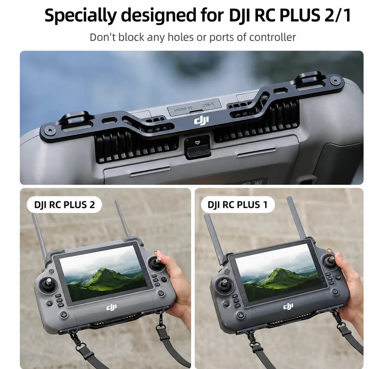 DJI remote controller with two neck straps attached to the controller sides