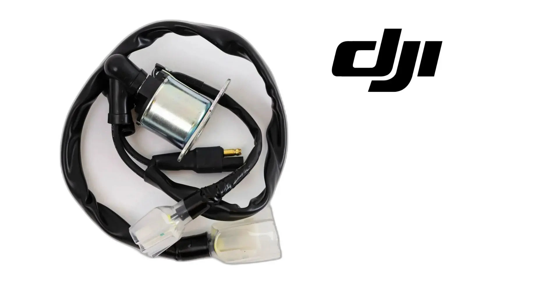 DJI starter motor with wiring harness and connectors, cylindrical metal housing