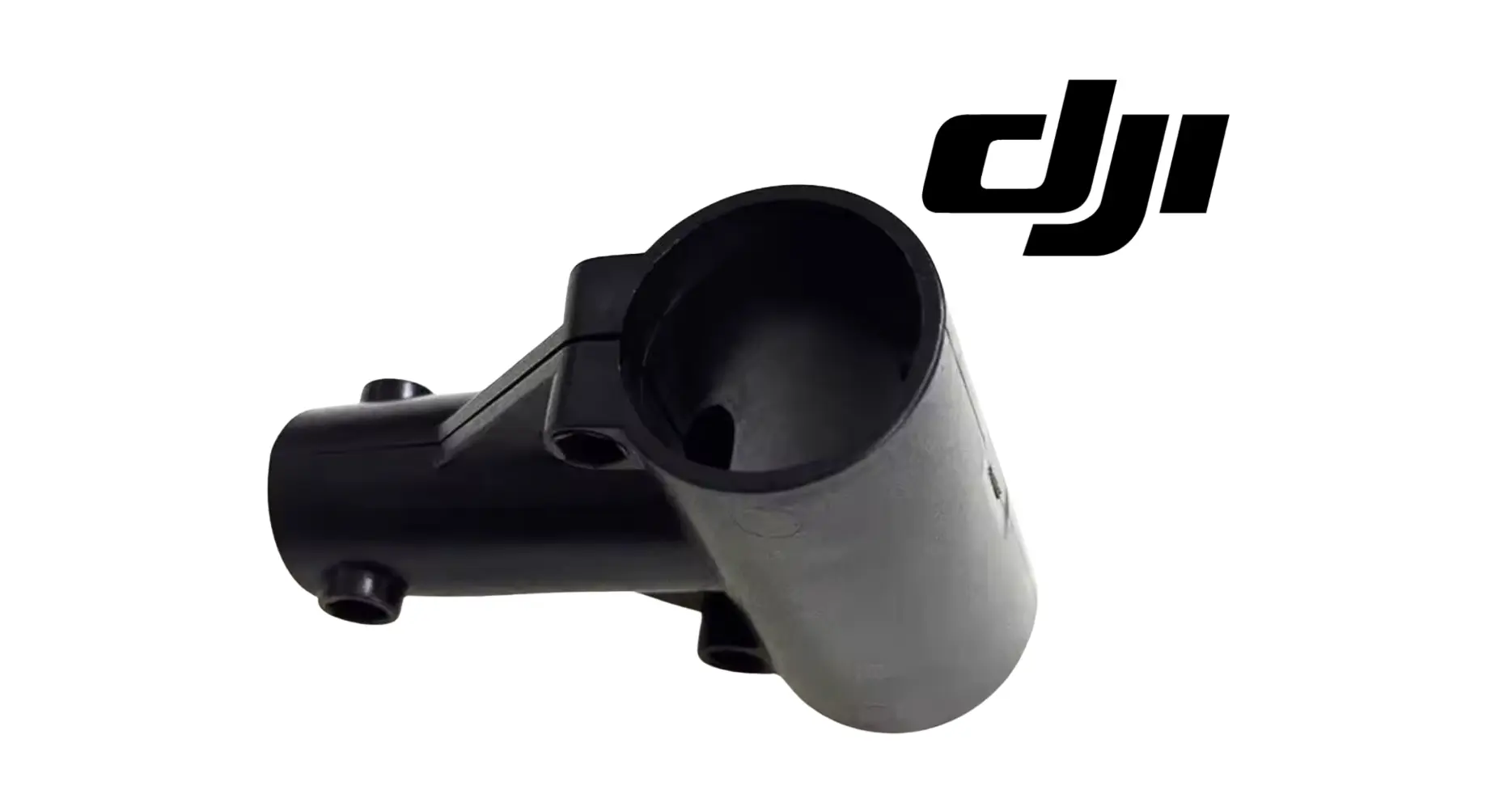 DJI Agras T50 landing gear Y-tee bracket, dark plastic housing with side outlet