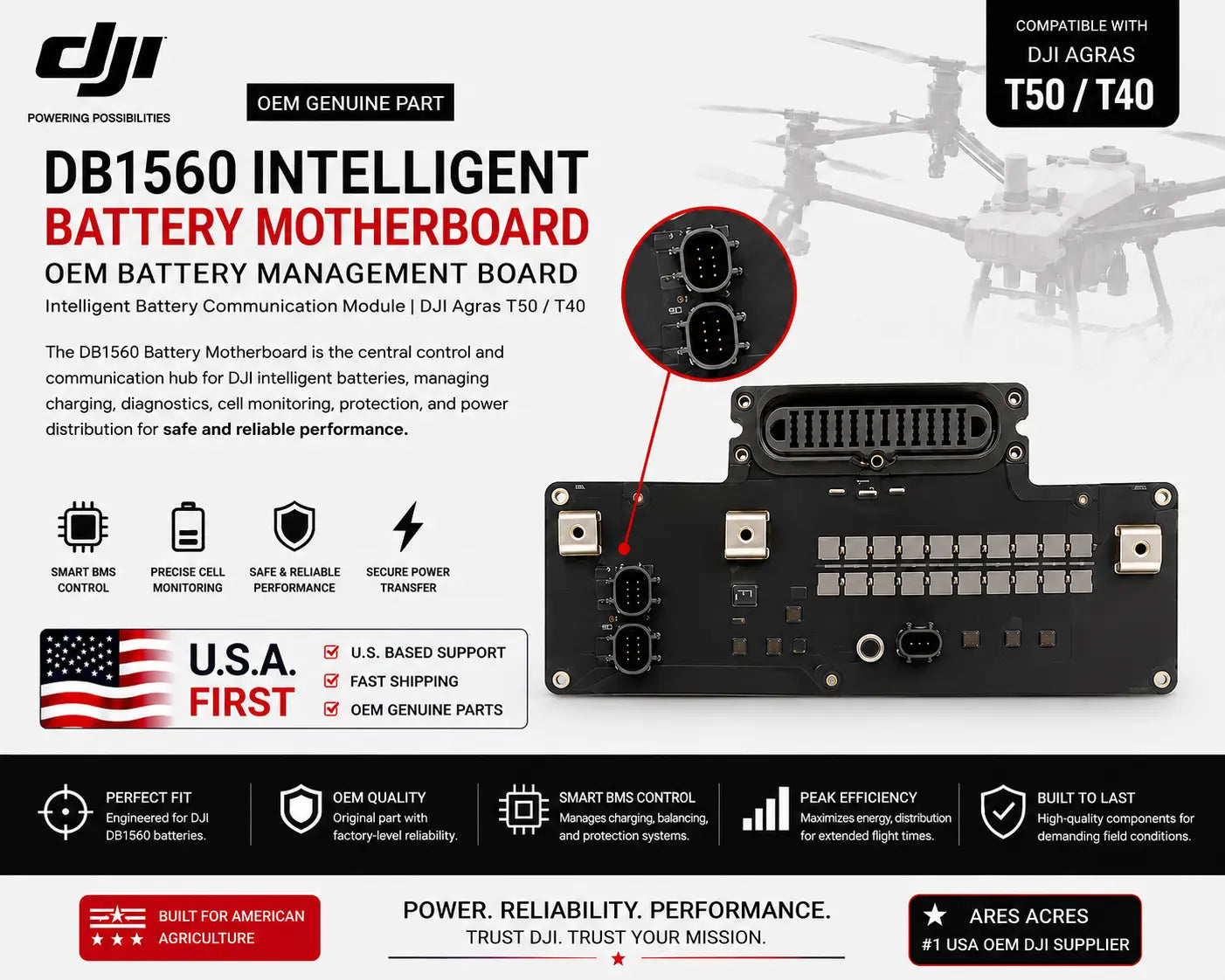 DJI Agras DB1560 intelligent battery motherboard with multi-pin connectors