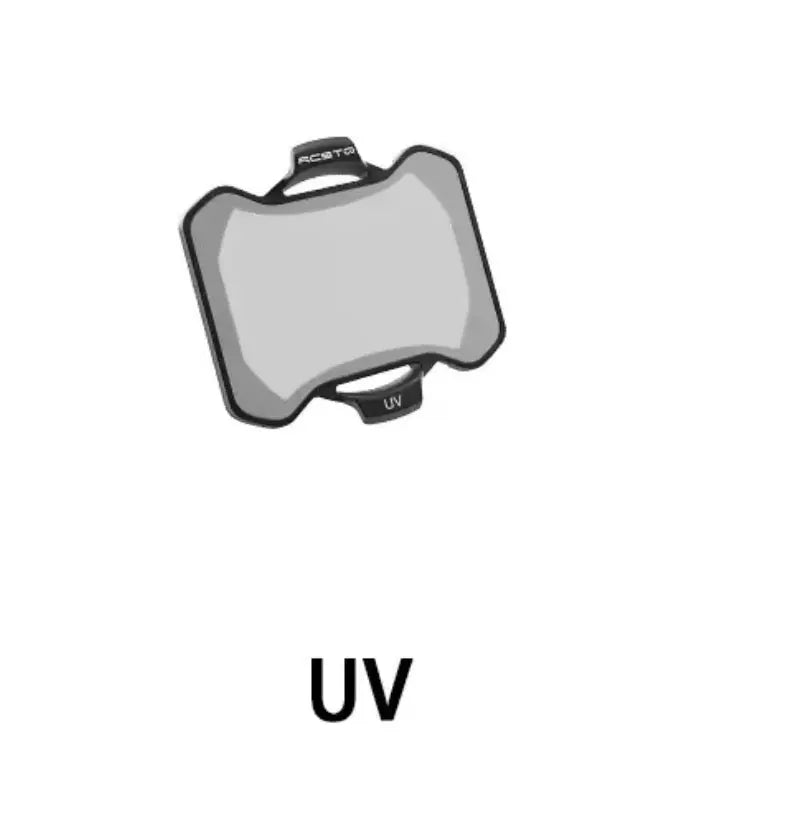 UV camera filter lens in light gray tint with printed UV label