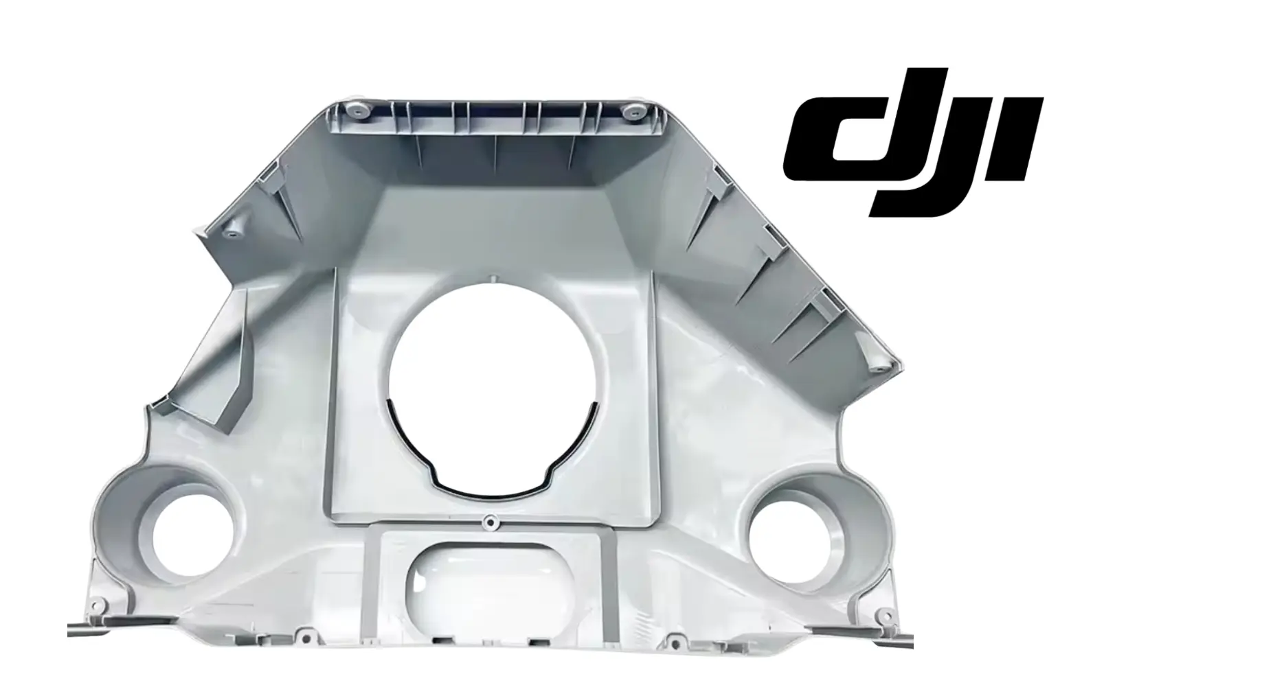 DJI Agras T100 front shell upper cover, light gray, underside with mounting tabs and round hole
