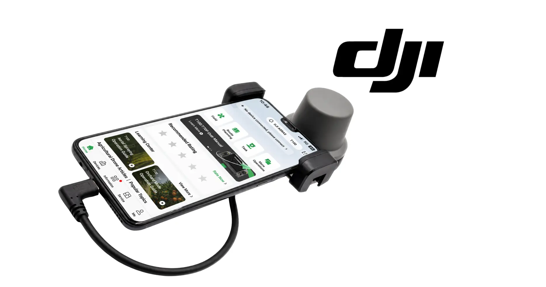 RTK mobile phone holder with two side clamps and phone secured in portrait view