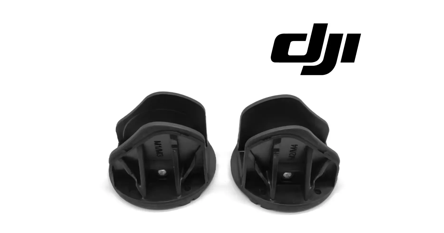 DJI Agras spray boom hinge housing, pair of black plastic mounts with circular openings