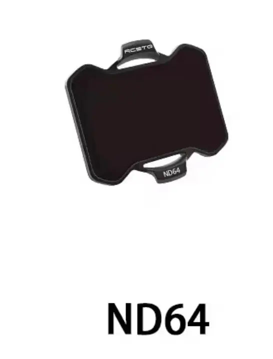 ND64 camera filter lens in dark maroon tint with printed ND64 label