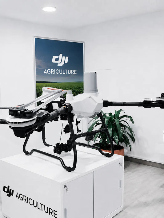 DJI Agras T55 agricultural sprayer drone display unit with DJI Agriculture branding