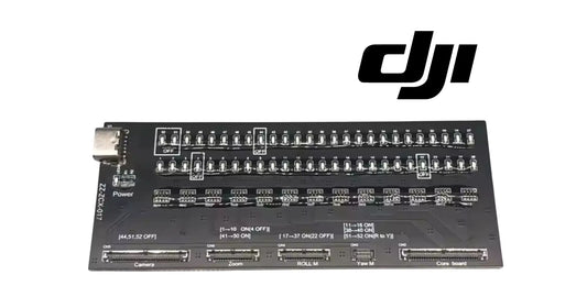DJI Matrice 4 gimbal signal tester PCB with many pin slots and connector labels
