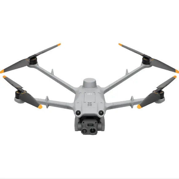 DJI Matrice 3TD quadcopter top view with orange blade tips