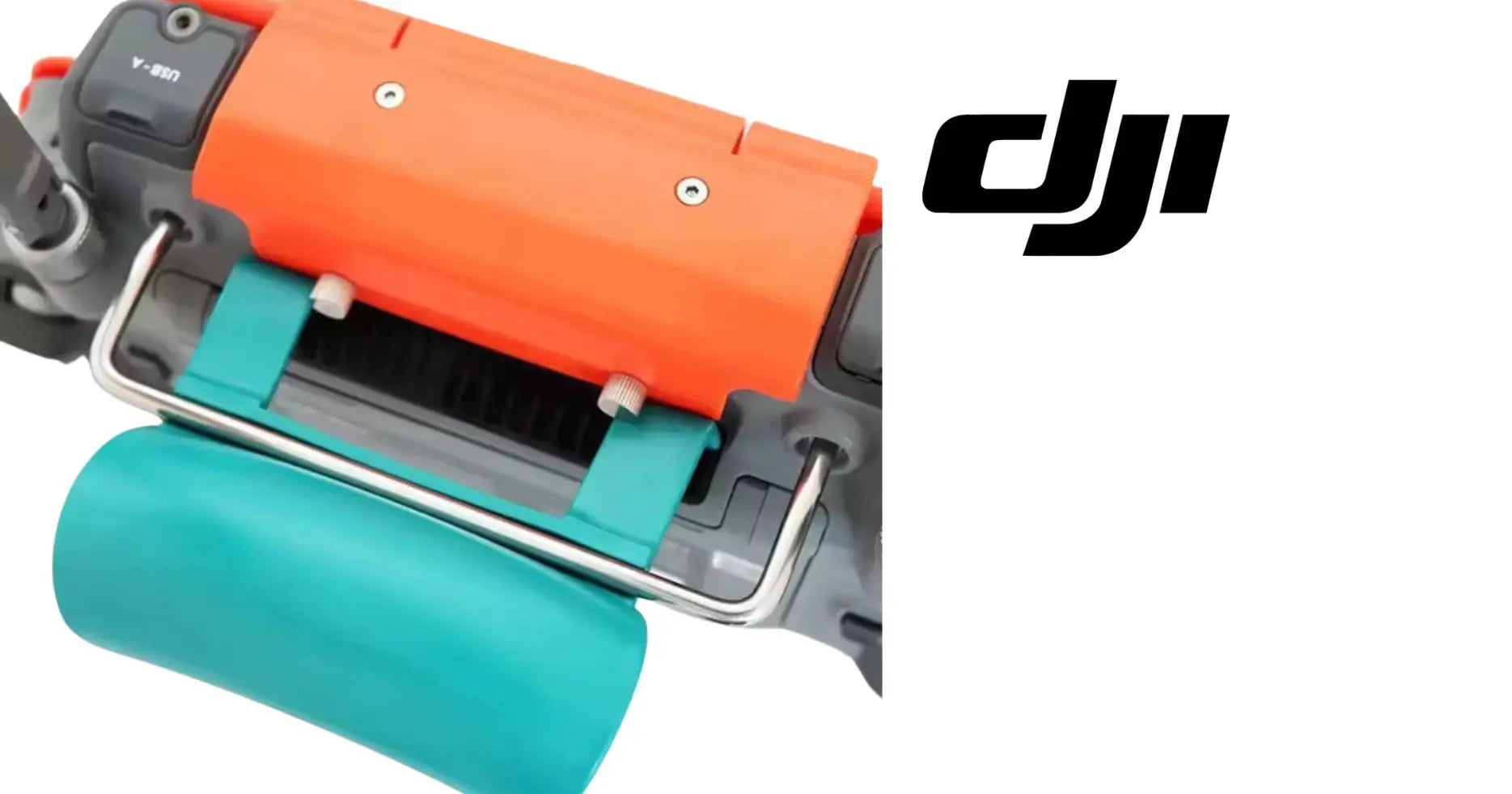 DJI Matrice wheel steering mount with orange housing and teal wheel rollers