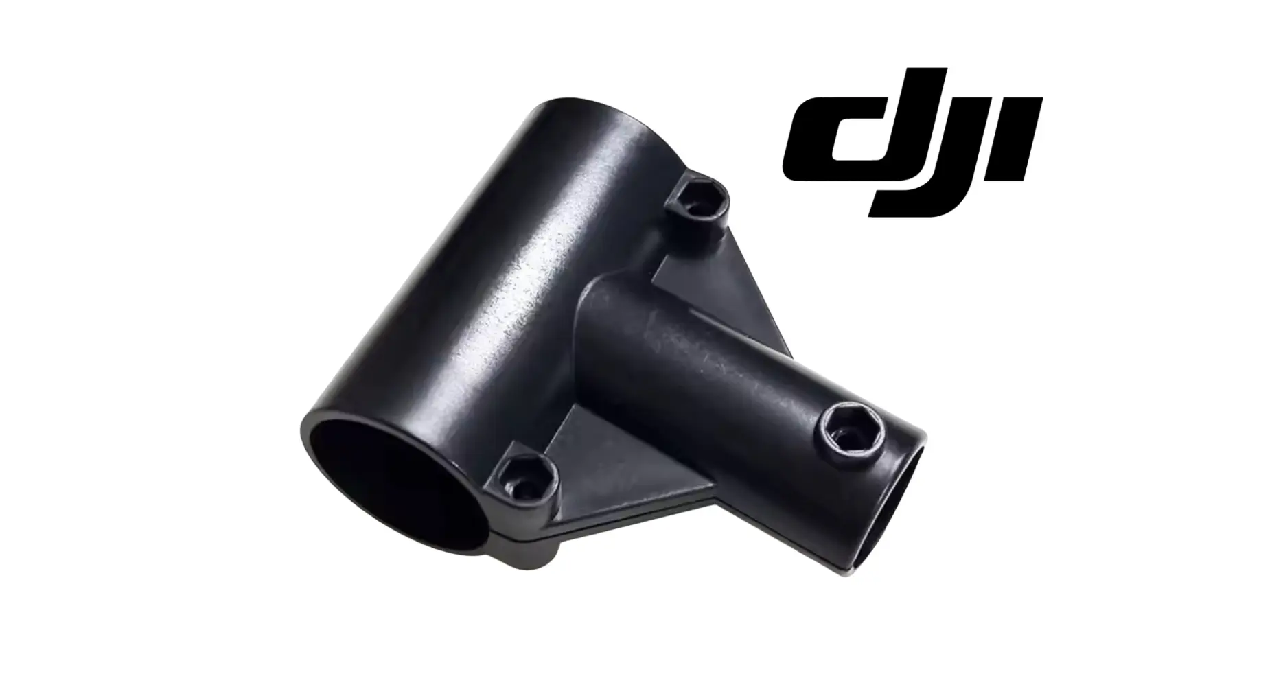 DJI Agras T50 landing gear Y-tee bracket, dark three-way connector with threaded holes
