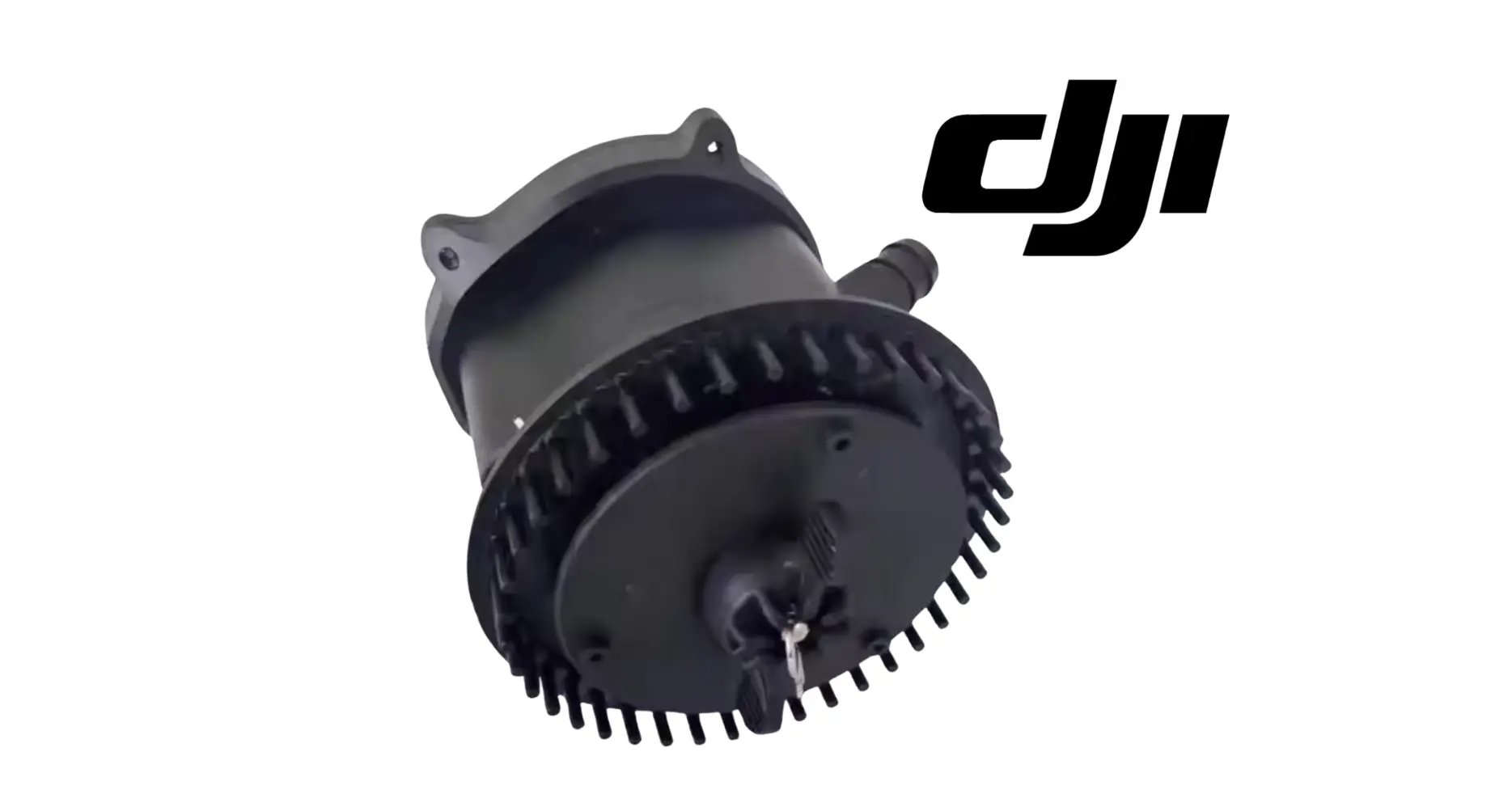 DJI centrifugal spray motor, dark gray casing with ring gear and mounting flange