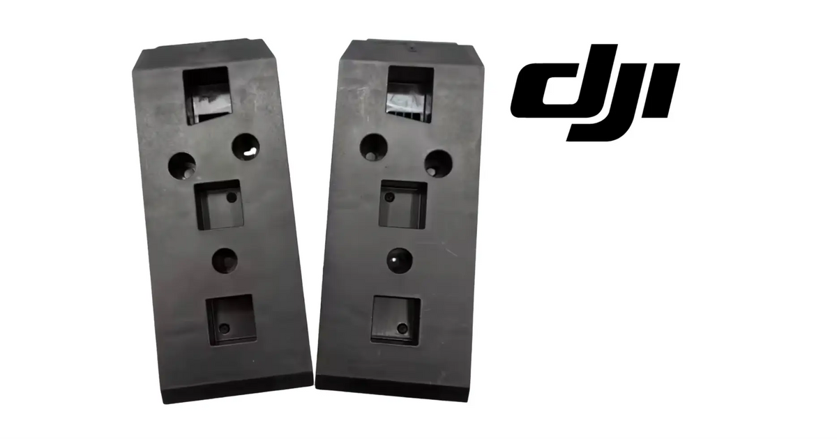 DJI T50 battery supporting piece pair, black plastic brackets with rectangular openings