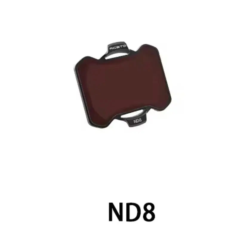 ND8 camera filter lens in dark maroon tint with printed ND8 label