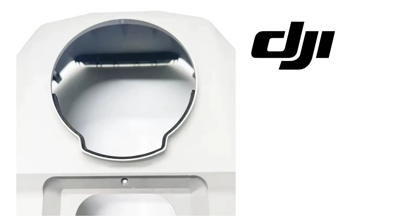 DJI Agras T100 front shell upper cover, light gray, close view of dark circular inlet