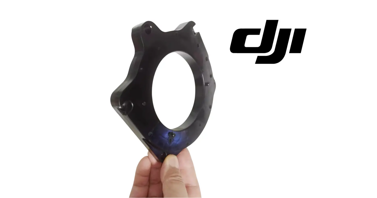 DJI radar base support bracket with circular center cutout and bolt holes, black