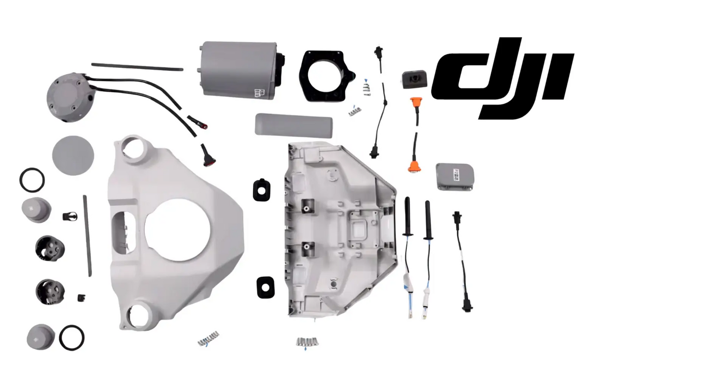 Exploded view of DJI Agras T100 front frame assembly components